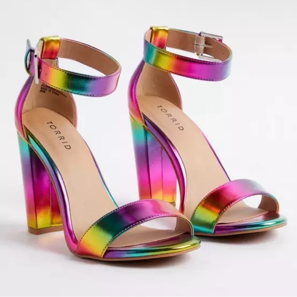 NEW Torrid Rainbow Two Strap Tapered Sandal Heel Size 8.5 WW Wide Width
